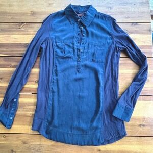 Comptoir des Cotonniers Groove Shirt Dress Tunic Top Navy Belted Cotton & Silk S